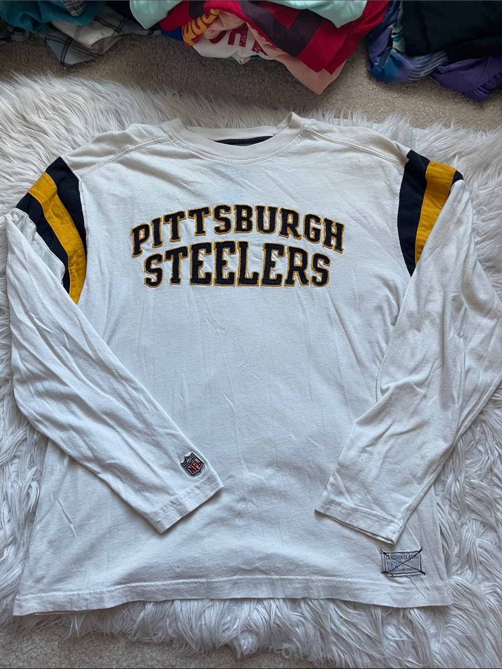 Pittsburgh Steelers Long Sleeve Team Tee — White with Black & Gold Accents